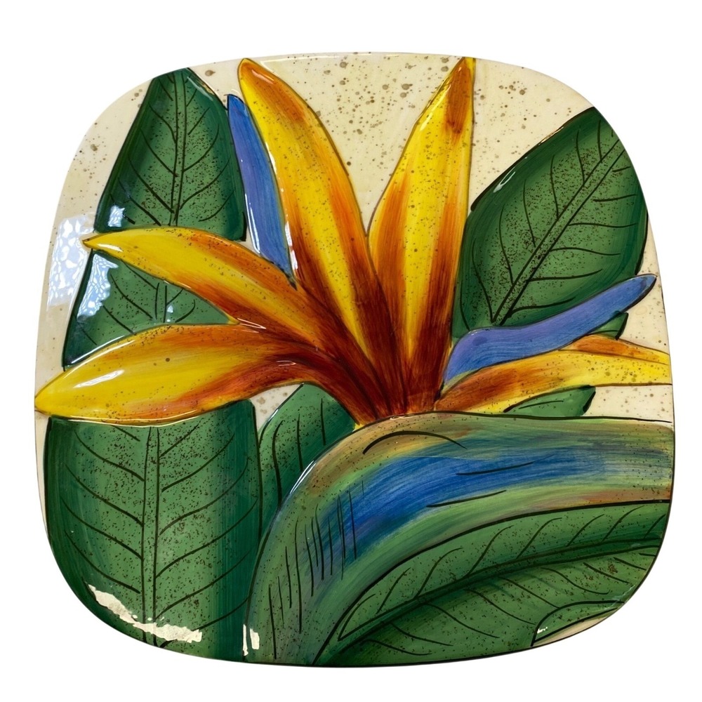 Island Plantations‎ Bird of Paradise Ceramic Trivet Cheese Board 8" Hand Painted